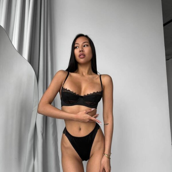 French lace patchwork underwired thin bra set