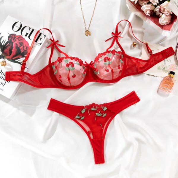 French pure desire girl embroidered bow perspective underwear set