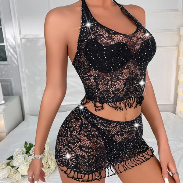 Mantian Star Girl Sexy Network Hollow Outfit Set